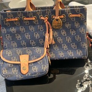 Dooney & Bourke Blue and Tan Monogram Shoulder Bag Set